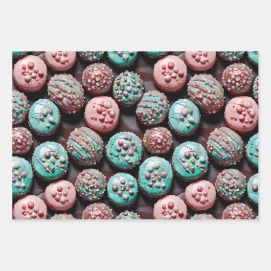 Feuille De Papier Cadeau Macaron rose et Turquoise (Devant 3)