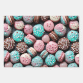 Feuille De Papier Cadeau Macaron rose et Turquoise (Devant)