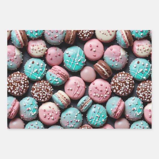 Feuille De Papier Cadeau Macaron rose et Turquoise (Devant)