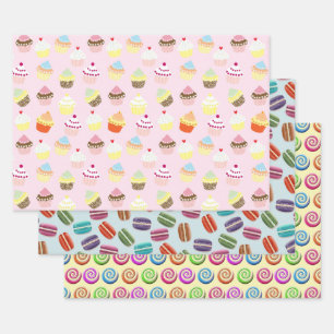 Feuille De Papier Cadeau Macarons et Motifs de Cupcakes