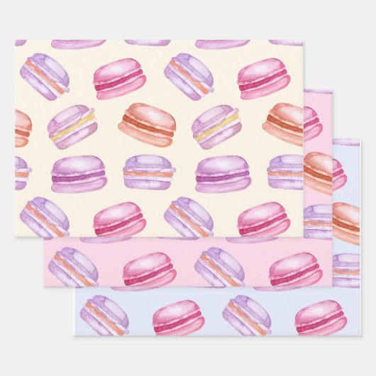 Feuille De Papier Cadeau Macarons sucrés sur beau motif pastel (Lot)