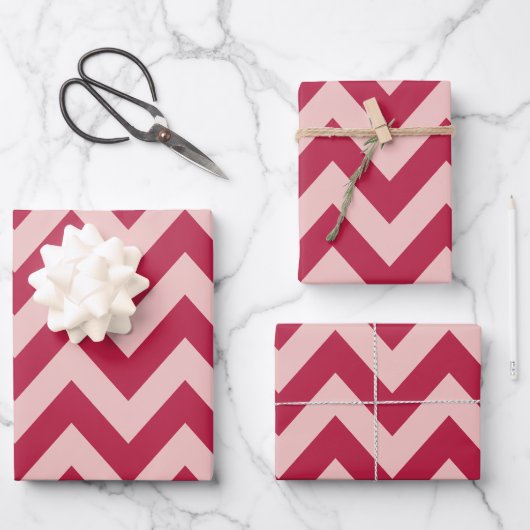 Feuille De Papier Cadeau Magenta Et Peach Chevron (Recto)