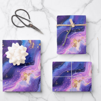 Feuille De Papier Cadeau Magenta Gold Galaxy violet à couper le souffle