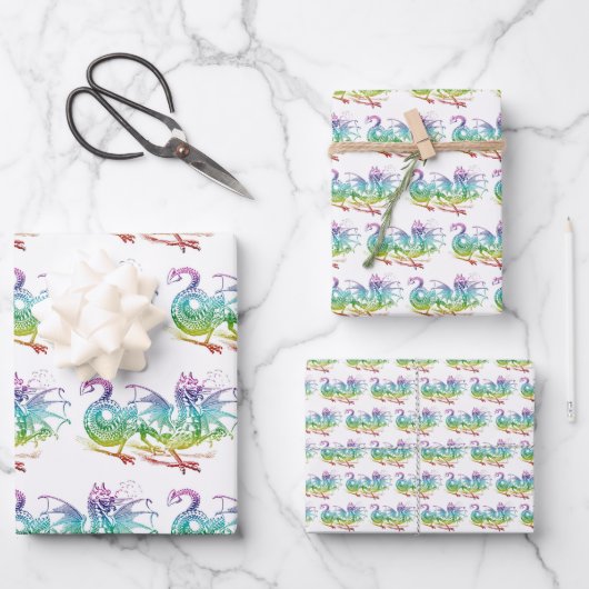 Feuille De Papier Cadeau Magic Dragon Pastel Thème Motif (Recto)