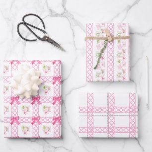Feuille De Papier Cadeau Mahjong à l'aquarelle rose et vert