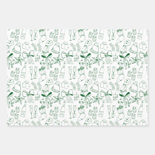 Feuille De Papier Cadeau Main moderne dessinée Bleu Vert Noël Célébration (Devant)