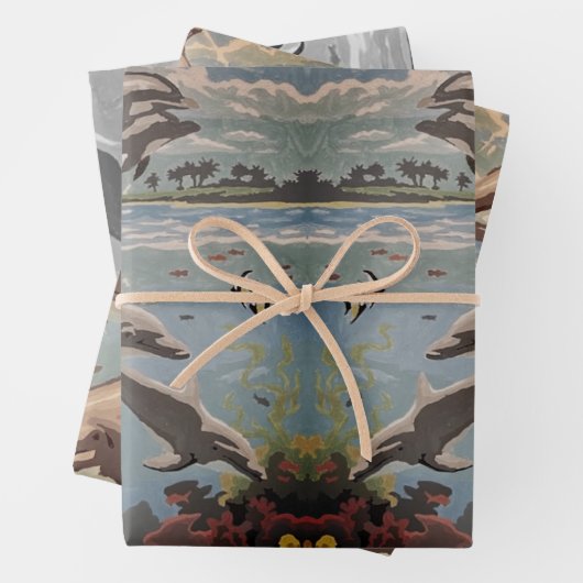 Feuille De Papier Cadeau Main Painted by Number | Dolphins | (En situation)