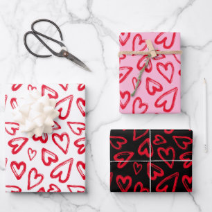 Feuille De Papier Cadeau Main tiré Red Hearts Saint Valentin