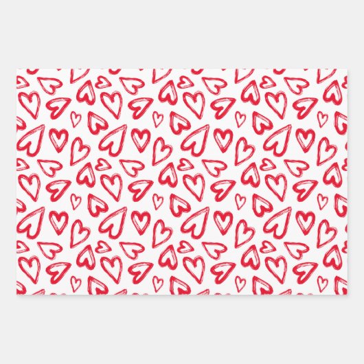 Feuille De Papier Cadeau Main tiré Red Hearts Saint Valentin (Devant)