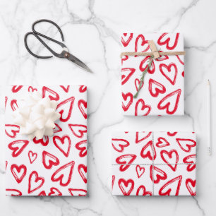 Feuille De Papier Cadeau Main tiré Red Hearts Saint Valentin