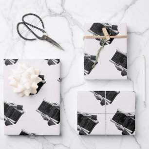 Feuille De Papier Cadeau Mains avec plans architecturaux bleus, entreprise 