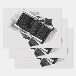 Feuille De Papier Cadeau Mains avec plans architecturaux bleus, entreprise 