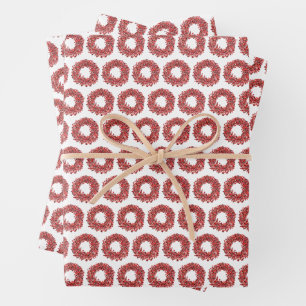 Feuille De Papier Cadeau Mains peintes rouge Winterberry Wreath Noël