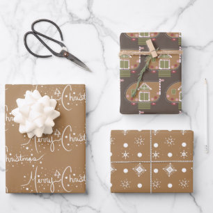 Feuille De Papier Cadeau Maison en pain d'épice  Flocons de neige de Noël M