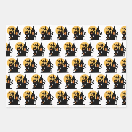 Feuille De Papier Cadeau Maison moderne classique hantée sur blanc (Devant 2)