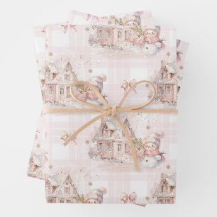 Feuille De Papier Cadeau Maison Noël Snowgirl