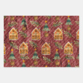 Feuille De Papier Cadeau Maisons de Noël Red Green Gold (Devant)