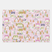 Feuille De Papier Cadeau Maisons de Noël rose (Devant 2)