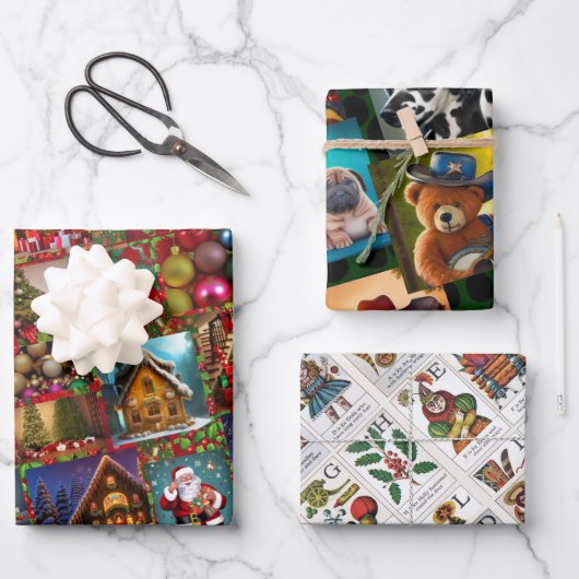 Feuille De Papier Cadeau Maisons en pain d'épice, Noël ABC, Ours en peluche (Recto)