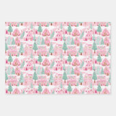 Feuille De Papier Cadeau Maisons en pain d'épices rose et vert de Noël (Devant 3)