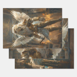 Feuille De Papier Cadeau Majestic Lion Prière Guerrier Découpage