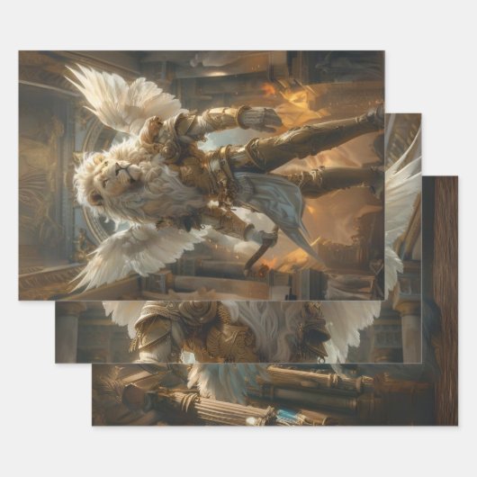 Feuille De Papier Cadeau Majestic Lion Prière Guerrier Découpage (Lot)