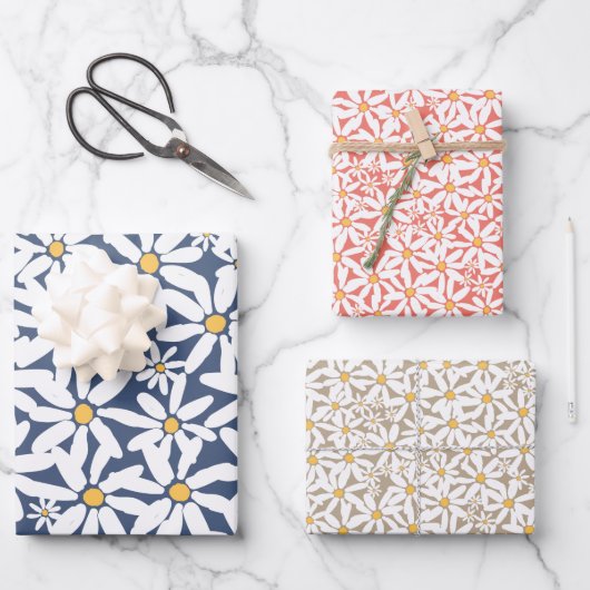 Feuille De Papier Cadeau Make My Daisy - Navy, Coral, Mocha (Recto)