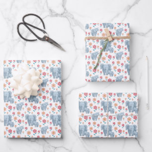 Feuille De Papier Cadeau Maman mignonne bébé éléphant motif en carrelage