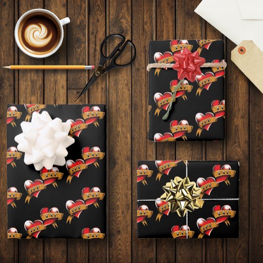 Feuille De Papier Cadeau Maman Papa Red Hearts Tattoo