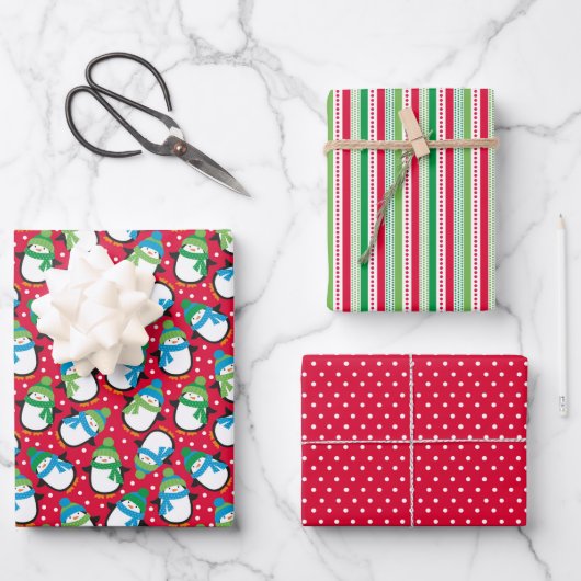 Feuille De Papier Cadeau Manchot de Noël (Recto)