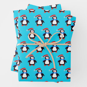 Feuille De Papier Cadeau Manchot d'hiver enneigé 