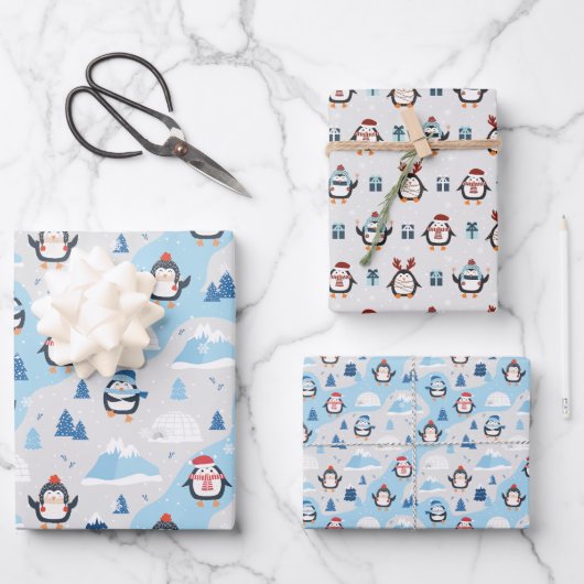 Feuille De Papier Cadeau Manchots mignons (Recto)