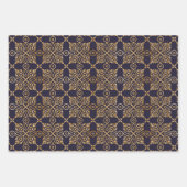 Feuille De Papier Cadeau Mandala Navy et Carré d'or (Devant)