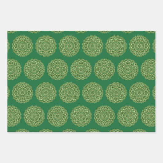 Feuille De Papier Cadeau Mandala vert et or (Devant 2)