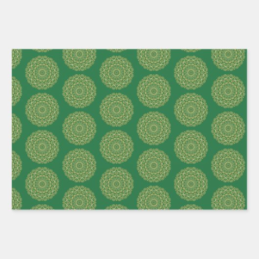 Feuille De Papier Cadeau Mandala vert et or (Devant)