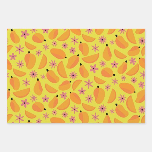 Feuille De Papier Cadeau Mange mangue fruits et fleurs motif (Devant)