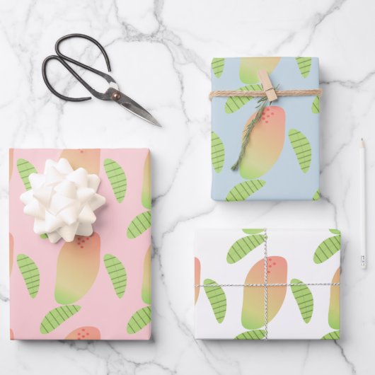 Feuille De Papier Cadeau Mangue tropicale fruit vert orange (Recto)