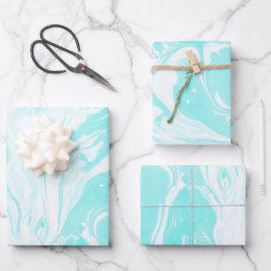 Feuille De Papier Cadeau Marbre Abstrait bleu Aqua 