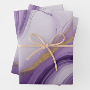 Feuille De Papier Cadeau Marbre Abstrait de Parties scintillant violet et o