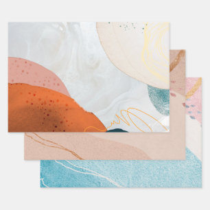 Feuille De Papier Cadeau Marbre Abstrait Parties scintillant or Pastel Coul