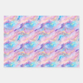 Feuille De Papier Cadeau Marbre arc-en-ciel pastel avec paillettes dorées (Devant)