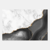 Feuille De Papier Cadeau Marbre Blanc Agate Noire Dorée (Devant)