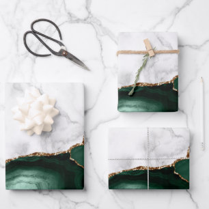 Feuille De Papier Cadeau Marbre Blanc Doré Agate Vert Emeraude
