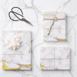 Feuille De Papier Cadeau Marbre blanc et or élégant