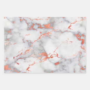 Feuille De Papier Cadeau Marbre blanc et or rose 