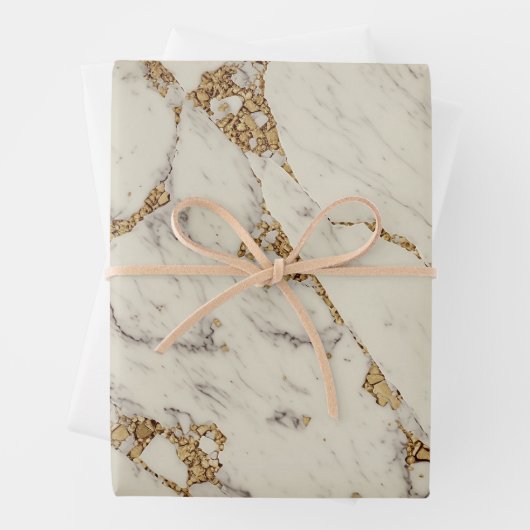 Feuille De Papier Cadeau Marbre blanc Gold Design (En situation)