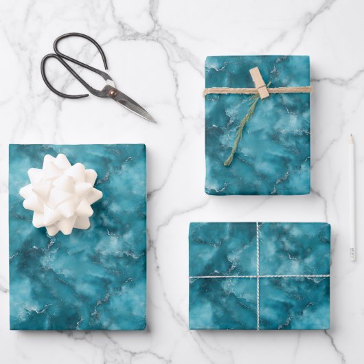 Feuille De Papier Cadeau Marbre Bleu Turquoise (Recto)