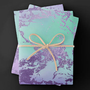 Feuille De Papier Cadeau Marbre chic Lavande violet et vert menthe