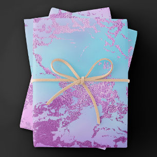Feuille De Papier Cadeau Marbre Chic   Ombré Bleu Violet Glamour Pailleté