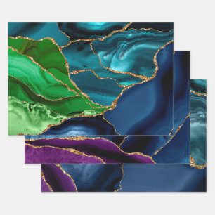 Feuille De Papier Cadeau Marbre d'agate de paon violet sarcelle vert
